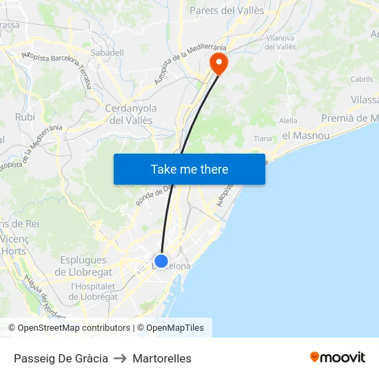 Passeig De Gràcia to Martorelles map