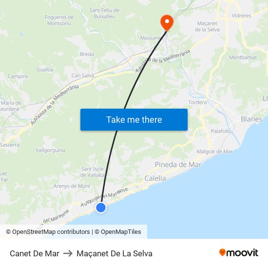Canet De Mar to Maçanet De La Selva map