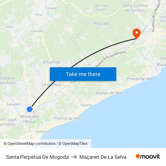 Santa Perpètua De Mogoda to Maçanet De La Selva map