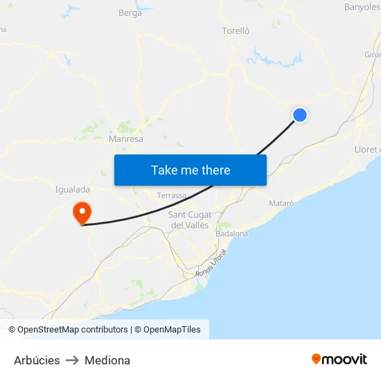 Arbúcies to Mediona map