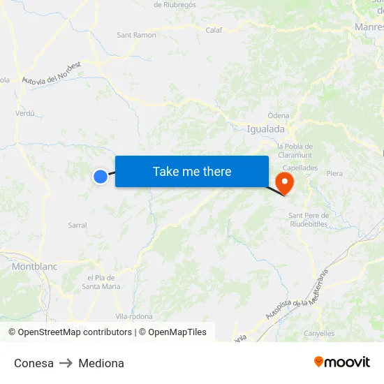 Conesa to Mediona map