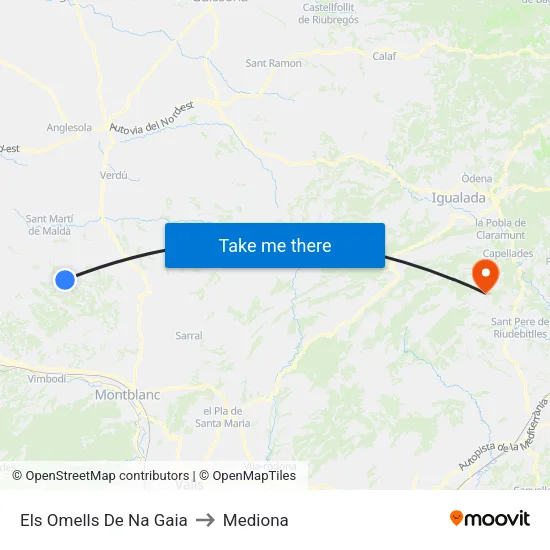 Els Omells De Na Gaia to Mediona map