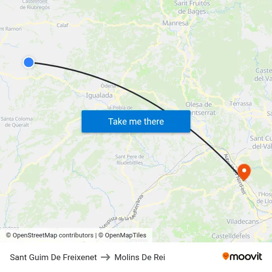 Sant Guim De Freixenet to Molins De Rei map