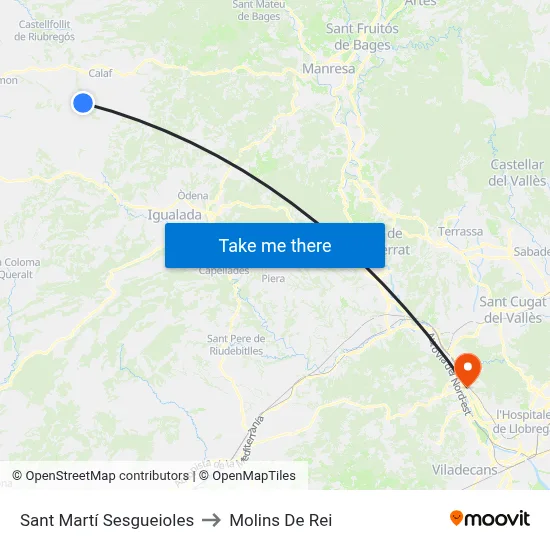 Sant Martí Sesgueioles to Molins De Rei map