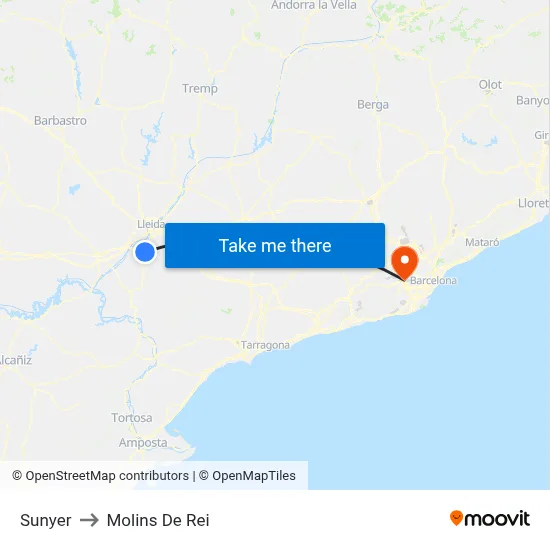 Sunyer to Molins De Rei map