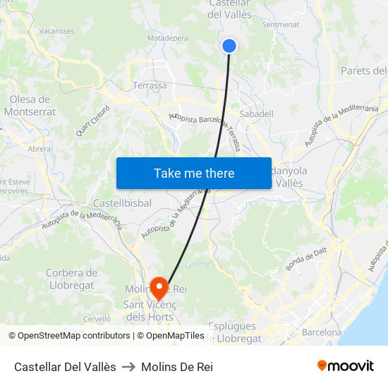 Castellar Del Vallès to Molins De Rei map