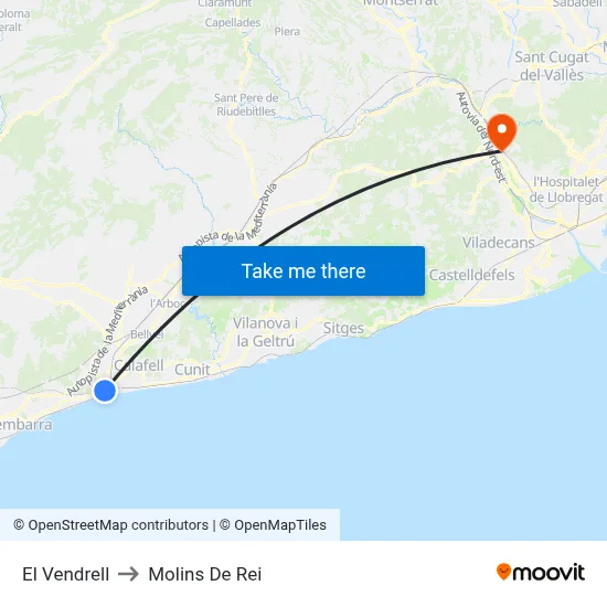 El Vendrell to Molins De Rei map