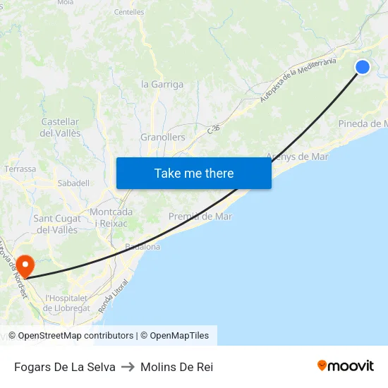 Fogars De La Selva to Molins De Rei map