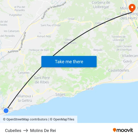 Cubelles to Molins De Rei map