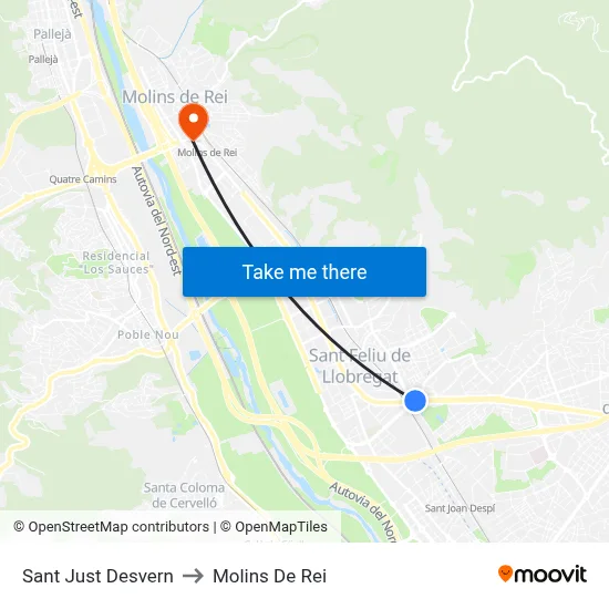 Sant Just Desvern to Molins De Rei map