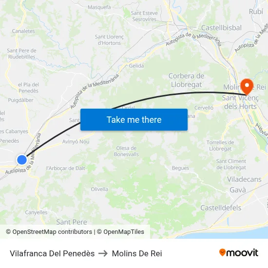 Vilafranca Del Penedès to Molins De Rei map