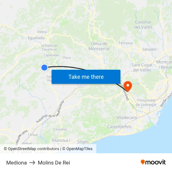 Mediona to Molins De Rei map