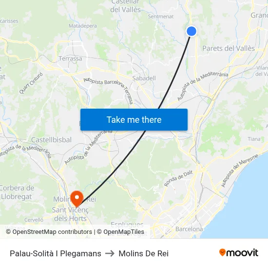 Palau-Solità I Plegamans to Molins De Rei map