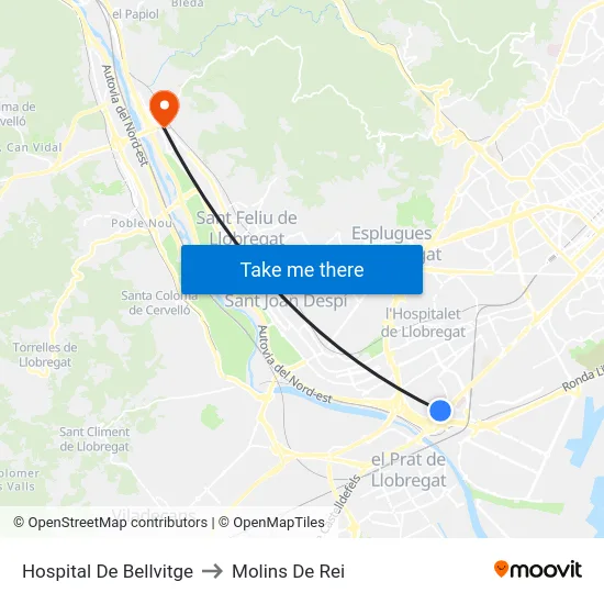 Hospital De Bellvitge to Molins De Rei map