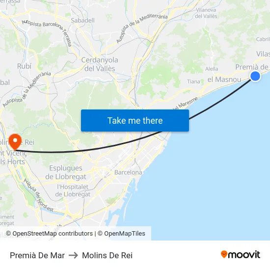 Premià De Mar to Molins De Rei map