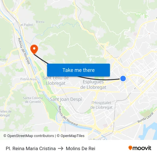 Pl. Reina Maria Cristina to Molins De Rei map