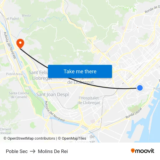 Poble Sec to Molins De Rei map