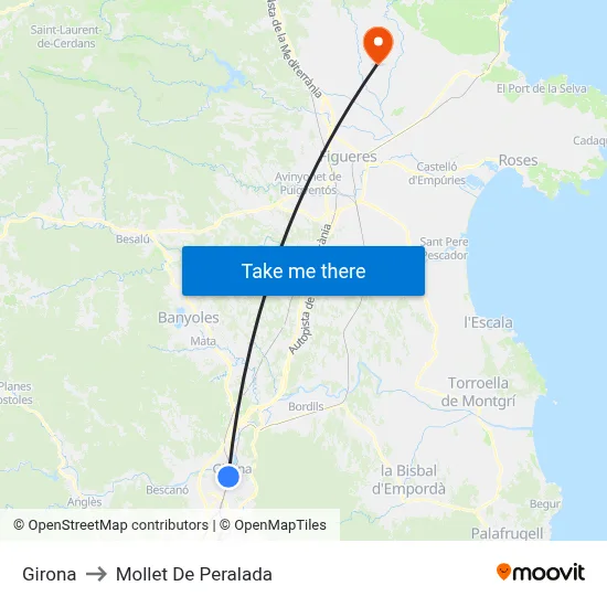 Girona to Mollet De Peralada map