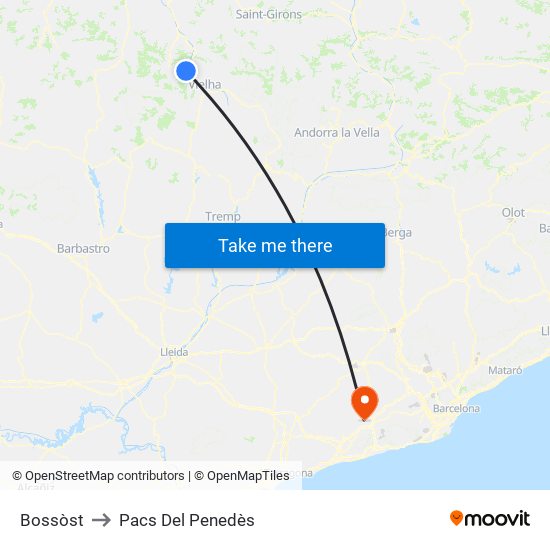 Bossòst to Pacs Del Penedès map
