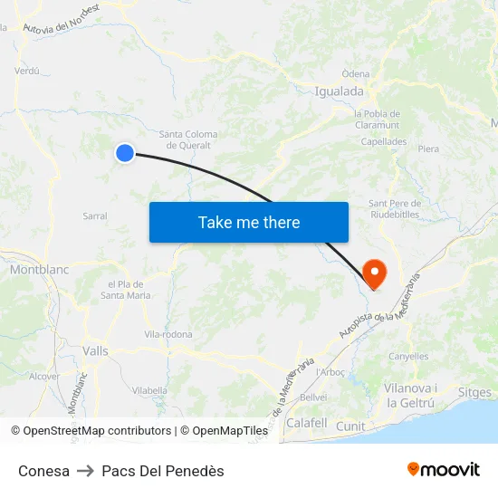 Conesa to Pacs Del Penedès map