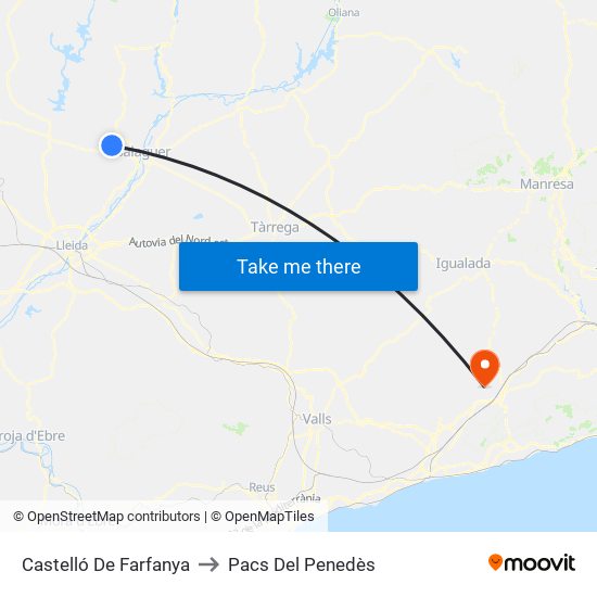 Castelló De Farfanya to Pacs Del Penedès map