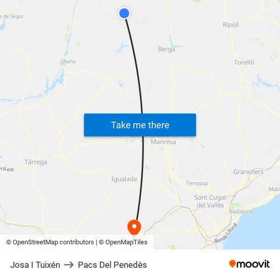 Josa I Tuixén to Pacs Del Penedès map