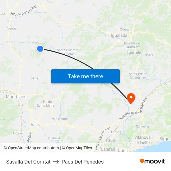 Savallà Del Comtat to Pacs Del Penedès map