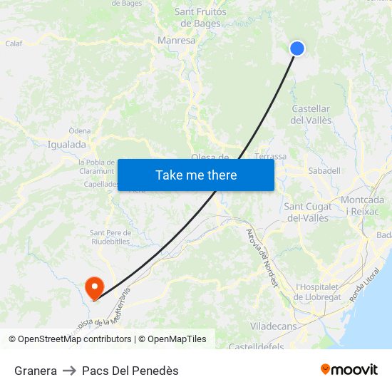 Granera to Pacs Del Penedès map
