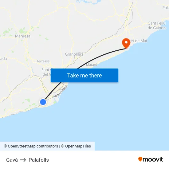 Gavà to Palafolls map