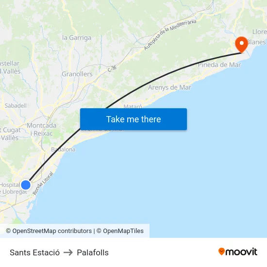 Sants Estació to Palafolls map