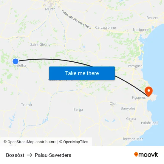 Bossòst to Palau-Saverdera map