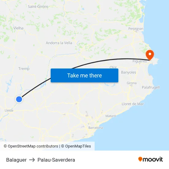 Balaguer to Palau-Saverdera map