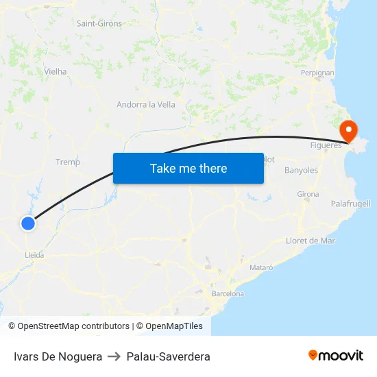 Ivars De Noguera to Palau-Saverdera map