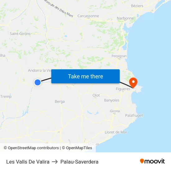 Les Valls De Valira to Palau-Saverdera map
