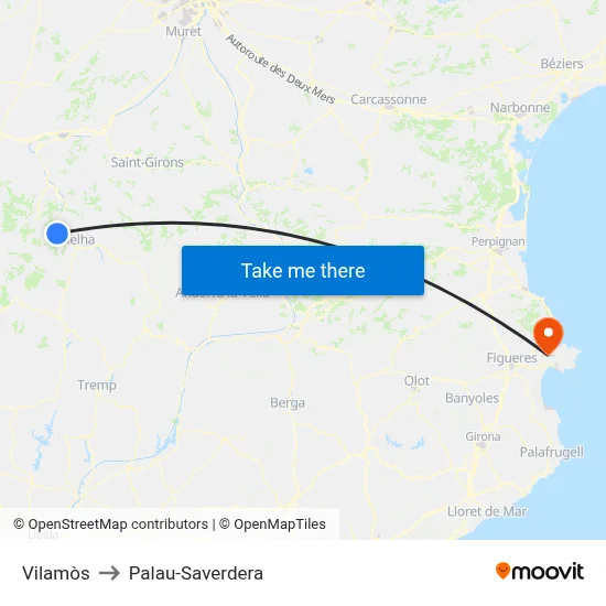 Vilamòs to Palau-Saverdera map