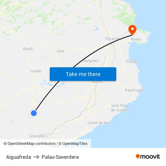 Aiguafreda to Palau-Saverdera map