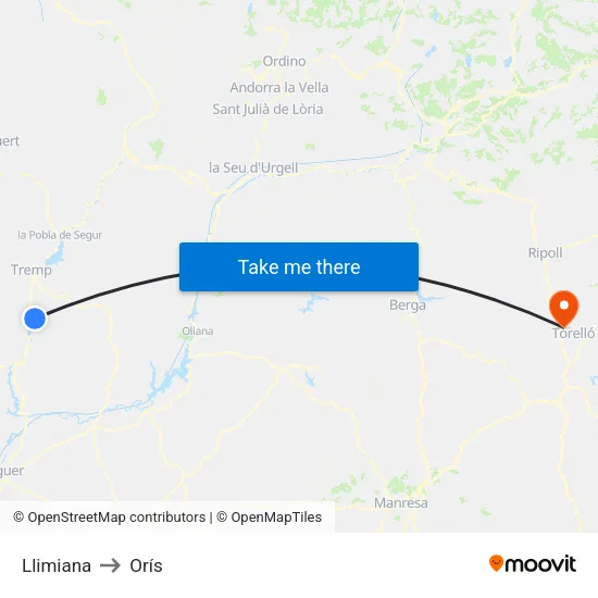 Llimiana to Orís map