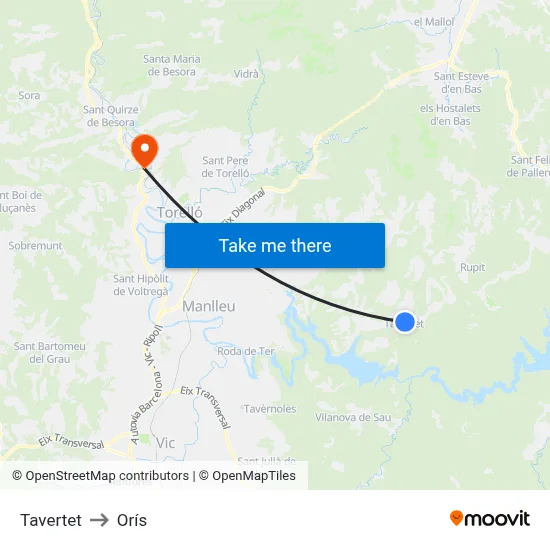 Tavertet to Orís map