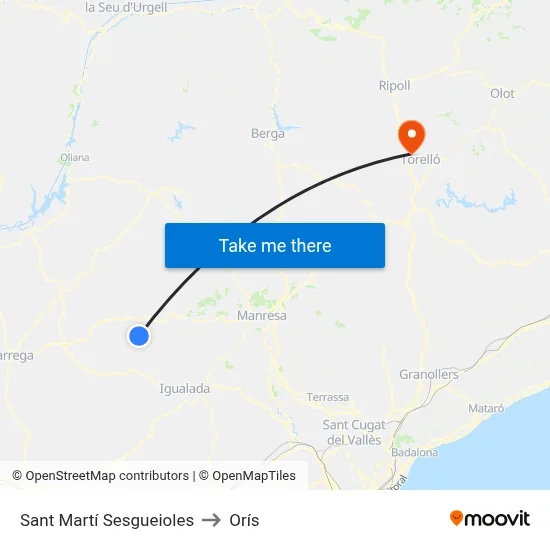 Sant Martí Sesgueioles to Orís map