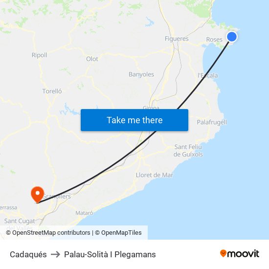 Cadaqués to Palau-Solità I Plegamans map