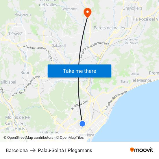Barcelona to Palau-Solità I Plegamans map