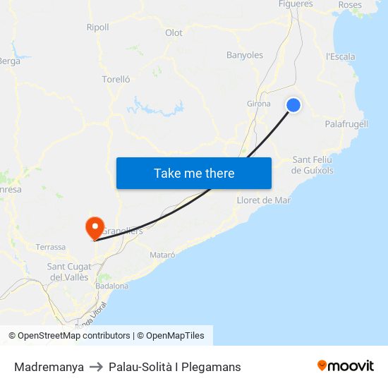 Madremanya to Palau-Solità I Plegamans map