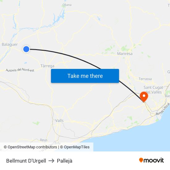 Bellmunt D'Urgell to Pallejà map