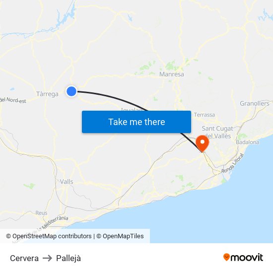 Cervera to Pallejà map