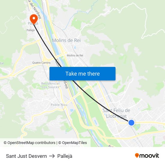 Sant Just Desvern to Pallejà map