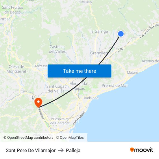 Sant Pere De Vilamajor to Pallejà map