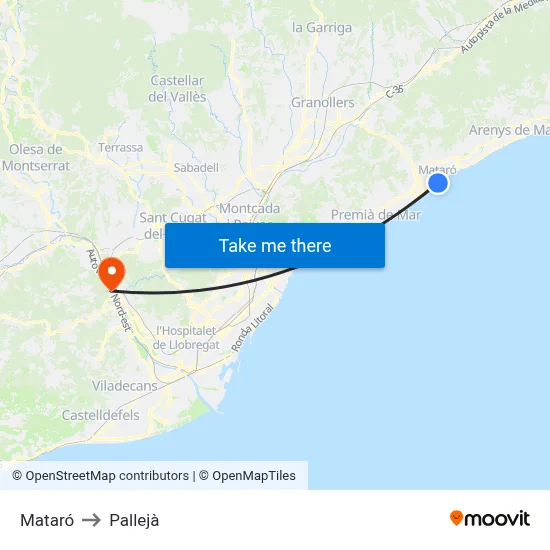Mataró to Pallejà map