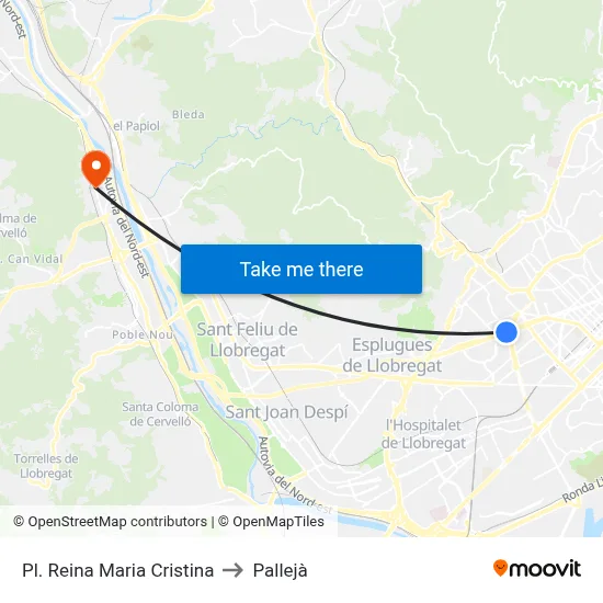 Pl. Reina Maria Cristina to Pallejà map