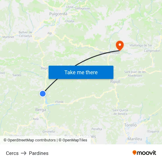 Cercs to Pardines map