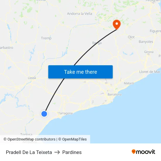 Pradell De La Teixeta to Pardines map
